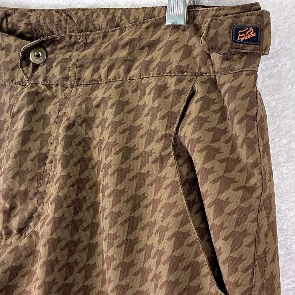 VTG Fox Racing Cargo Shorts Mens 32 Brown Houndstooth w/ Chamois Cycling MTB Y2K